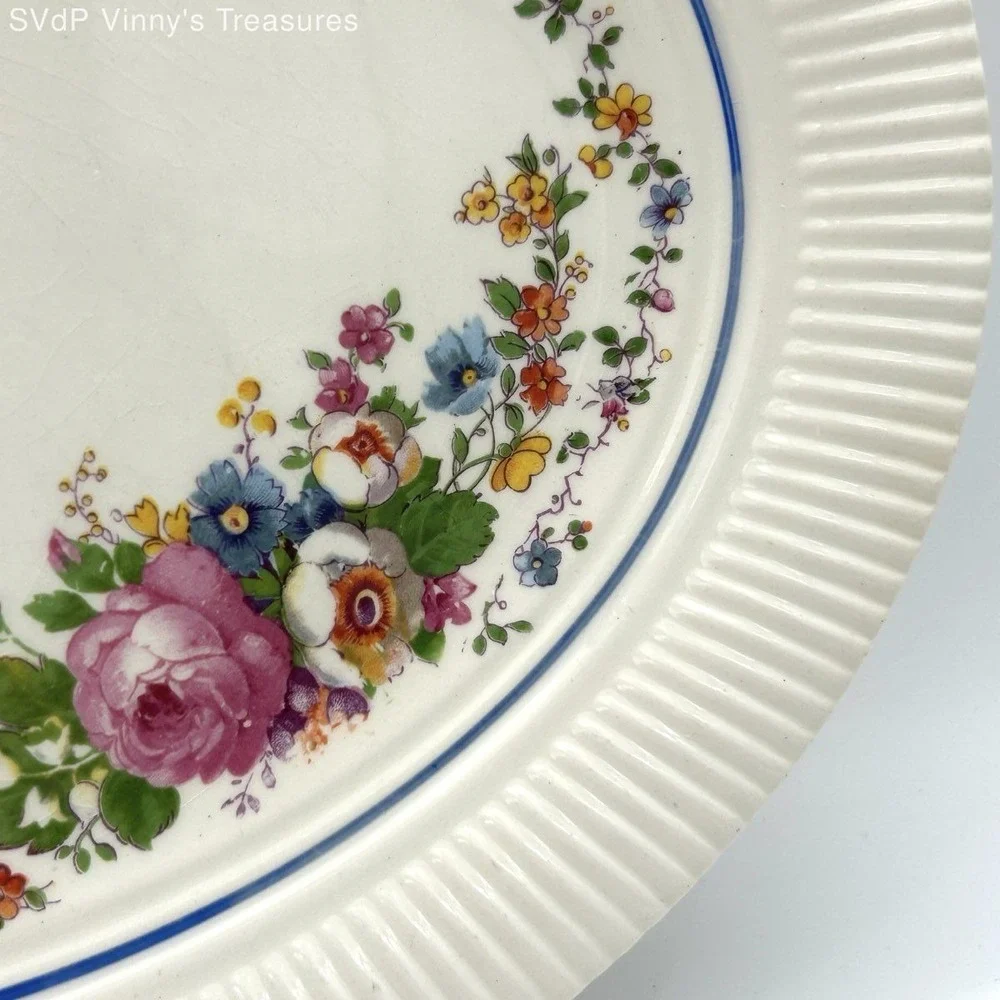 Salem China Co Victory Oval Platter Floral Rose Cream Vintage 11 Inch